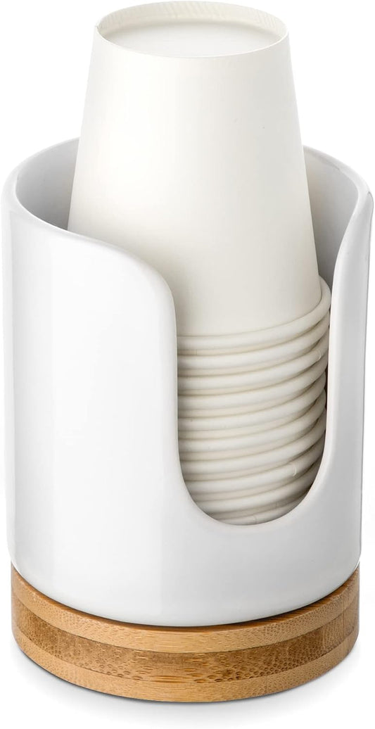 Ceramic Bathroom Cup Holder, 3 oz Dispenser, White