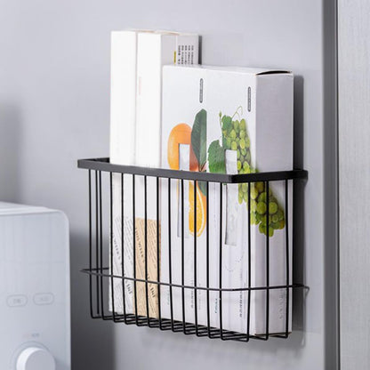 Iron Wall-Mounted Storage Basket with Nail-Free Design, Black Iron Wire Hanging Organizer for Bathroom and Office, Convenient Small Wall Storage Shelf for Toiletries and Sundries