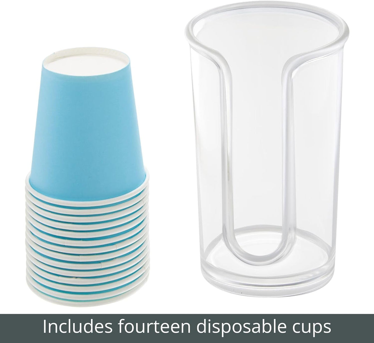 mDesign Small Plastic Paper Cup Dispenser - Compact Storage Holder for Mouthwash Cups on Bathroom Vanity Countertops, 3 oz. Rinsing Cups Included - Lumiere Collection - Clear