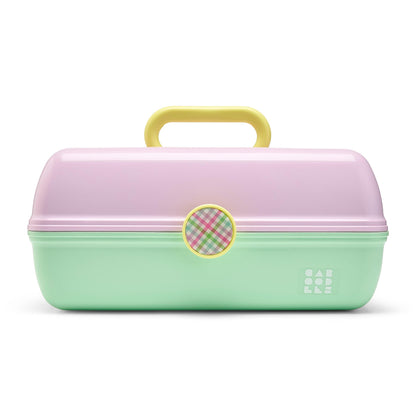 Caboodles On-The-Go Girl Makeup Box, Seafoam on Lavender, Hard Plastic Makeup Organizer Box, Built-In Mirror, Secure Latch for Safe Travel, Spacious Storage for Large Items