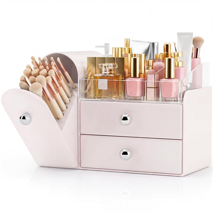 Makeup Organizer Countertop with Makeup Brush Holder,White