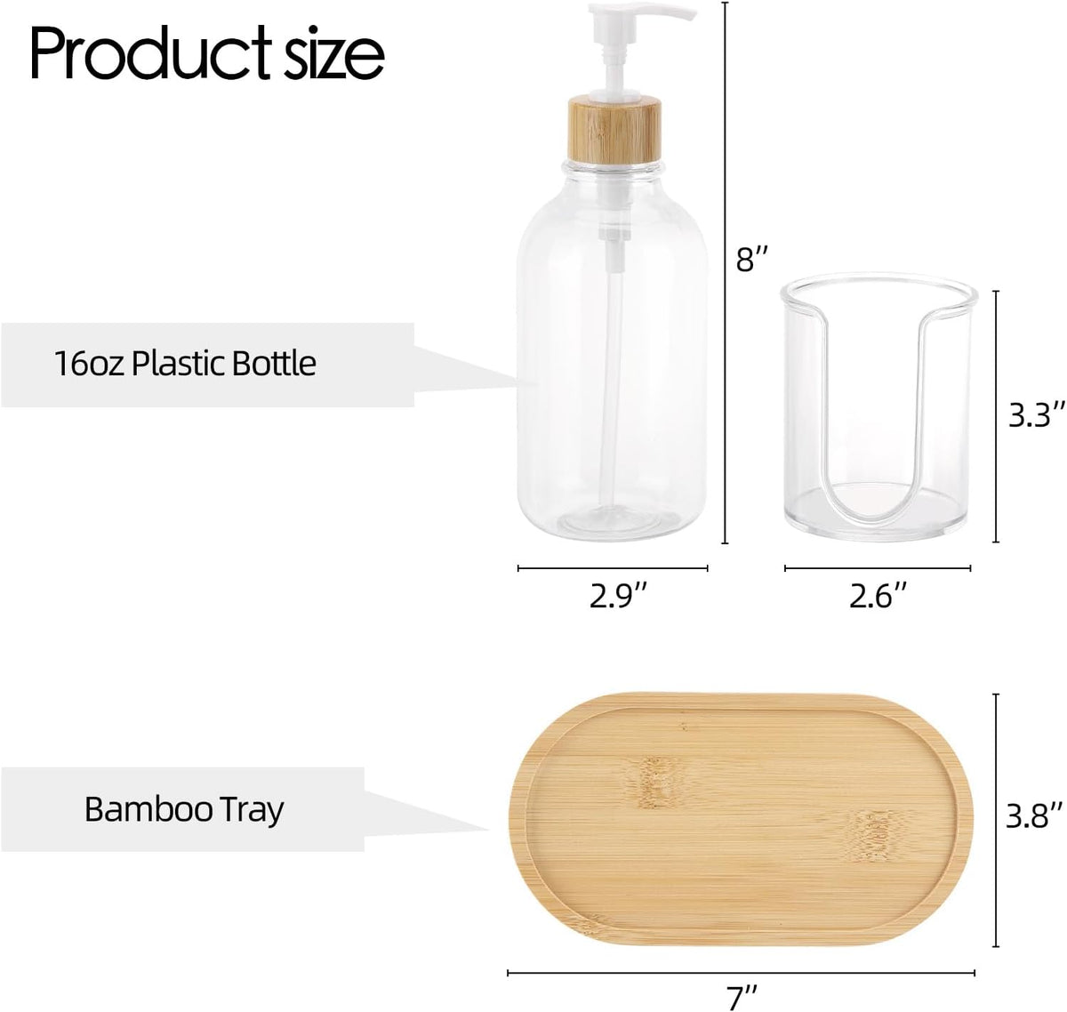 Mouthwash Dispenser with Cup Holder, Plastic Mouth Wash Pump Bottle with Tray for Bathroom Organizers, 17oz Refillable Clear Mouthwash Container - Bamboo
