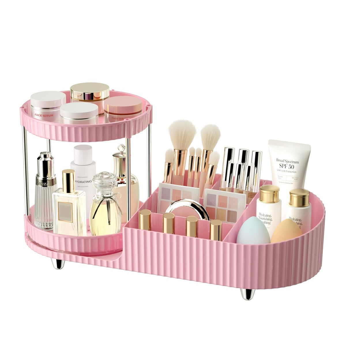 Rotating Makeup Organizer for Vanity, 2 Perfume Trays with 5 Compartments Cosmetic & Skincare Storage, Space-Saving Beauty Organizer, Multi-Purpose Countertop Organizers for Bathroom, Desktop, Pantry