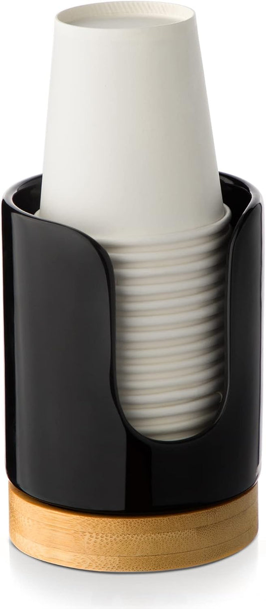 Ceramic Bathroom Cup Holder, 3 oz Dispenser, Black