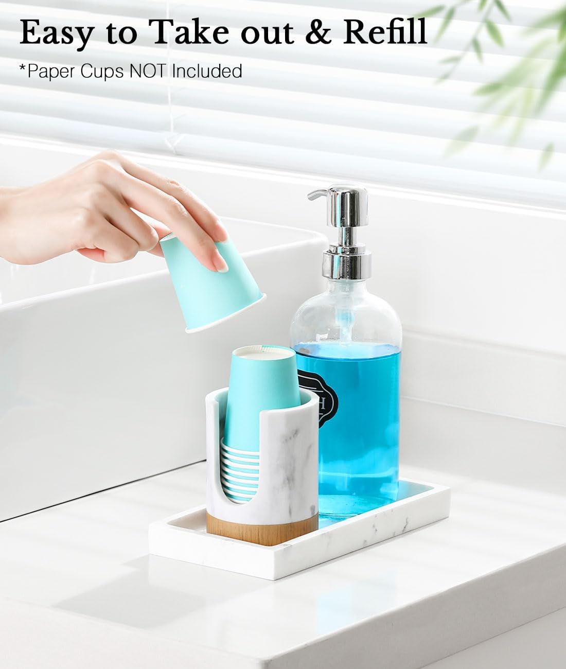 Luxspire Bathroom Cup Dispenser, 3oz Dixie Cup Dispenser, Guest Bathroom Essentials, Marble Resin Cup Dispenser, Disposable Paper Cup Holder, Cotton Pad Holder, Bathroom Accessories - Marble White