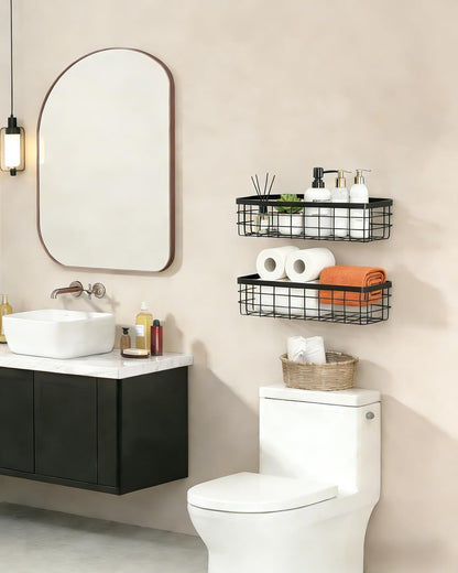 2 PCS Slim Hanging Wire Wall Basket for Bathroom, No Drill, Black
