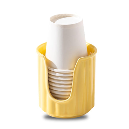 TANEW Ceramic Bathroom Cup Dispenser with Stylish Vertical Stripes - Dixies Cup Dispenser Mouthwash Cup Holder Holds 3oz Paper Cups for Rinsing Cups on Bathroom Vanity Countertops Reactive Glaze Brown