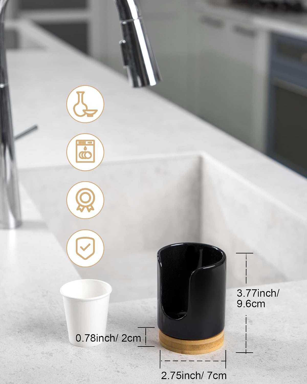 Ceramic Bathroom Cup Holder, 3 oz Dispenser, Black