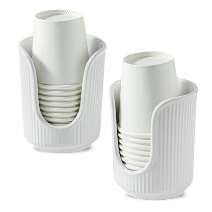 Dobbyby Ceramic Bathroom Cup Dispenser with Stylish Vertical Stripes - Disposable Mouthwash Cup Holder Holds 3-4oz Paper Cups for Rinsing Cups on Bathroom Vanity Countertops (Off White)