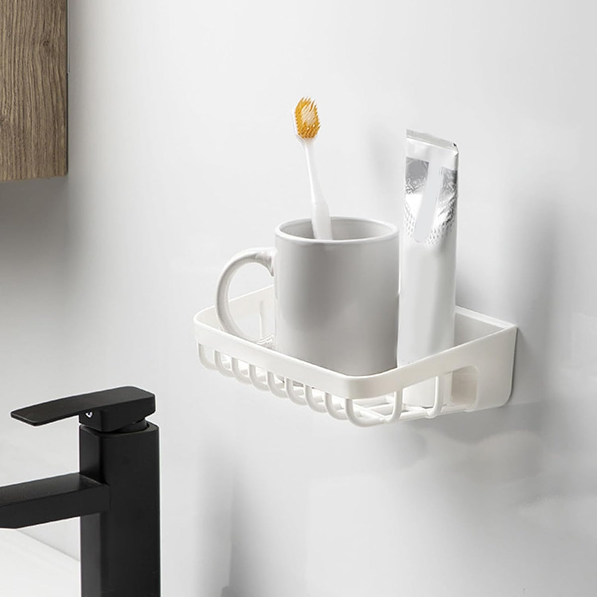 Bathroom Plastic Hanging Basket Organizer, Space Saving Wall Mounted Storage for Toilet, Easy to Install for Kitchen and Bathroom Use (Short Style)