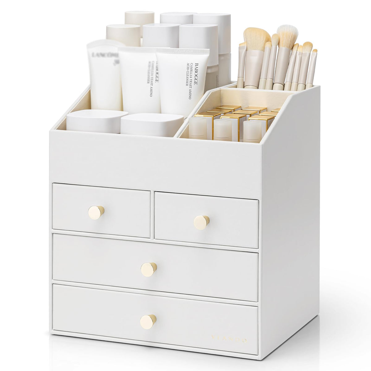 VLANDO 3-Layer Makeup Organizer with 2 Large Drawers for Vanity,Beige