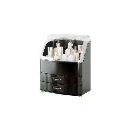Makeup Organizer Countertop Vanity with Transparent Lid Drawers Waterproof Dustproof Cosmetic Skincare Bathroom Storage Gift for Women Teens Girls (Clear Black)