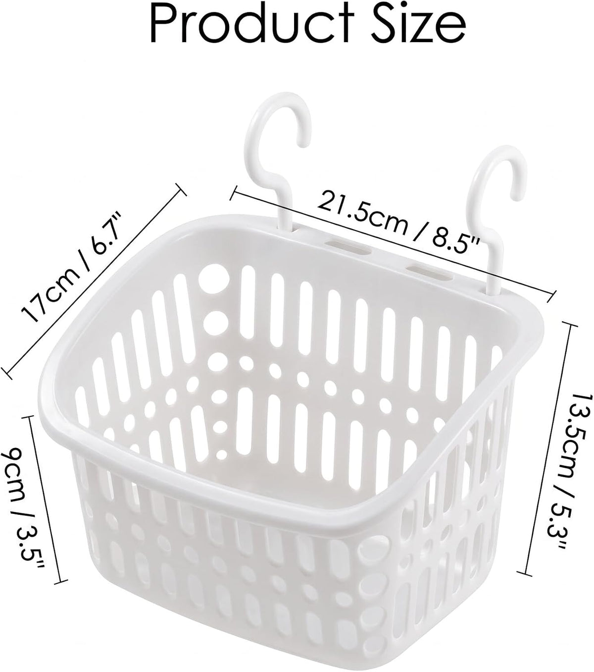 Hanging Plastic Storage Basket with Drainage Holes, 5.3x8.5x6.7x3.5in
