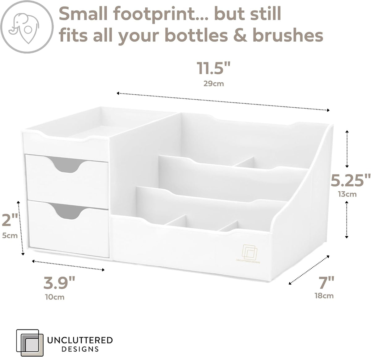 Uncluttered Designs Makeup Organizer for Women, White Dresser Top Organizer