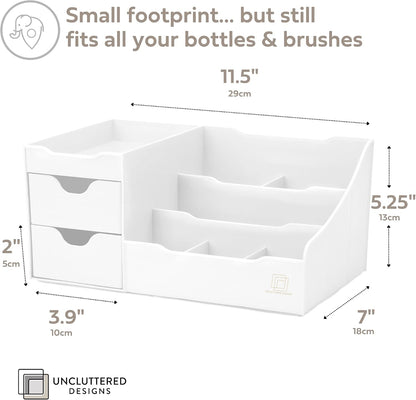 Uncluttered Designs Makeup Organizer for Women, White Dresser Top Organizer