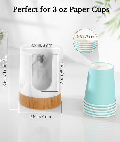 Luxspire Bathroom Cup Dispenser, 3oz Dixie Cup Dispenser, Guest Bathroom Essentials, Marble Resin Cup Dispenser, Disposable Paper Cup Holder, Cotton Pad Holder, Bathroom Accessories - Marble White