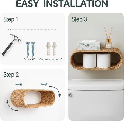 Coeusy Wicker Wall Shelf for Bathroom, Hanging Toilet Paper Holder Basket