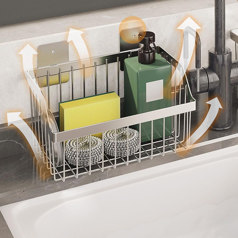 SUS304 Stainless Steel Hanging Storage Baskets Organizer Wall Mount, Metal Wire Storage Bin Rack for Kitchen Bathroom Shower Spice Shelf,L 9.84 Inch