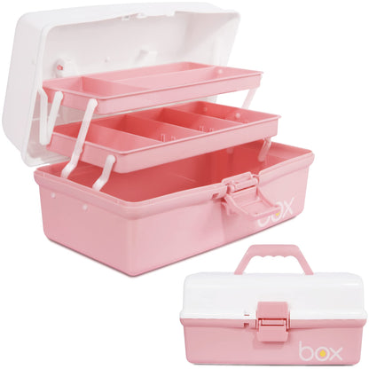 TERGOO 12in 3-Layer Plastic Craft Organizers and Storage, Portable Folding Tackle Box with Handle & Adjustable Dividers, Multipurpose Case for Sewing, Art Supplies, Medicine, Tools (Pink)