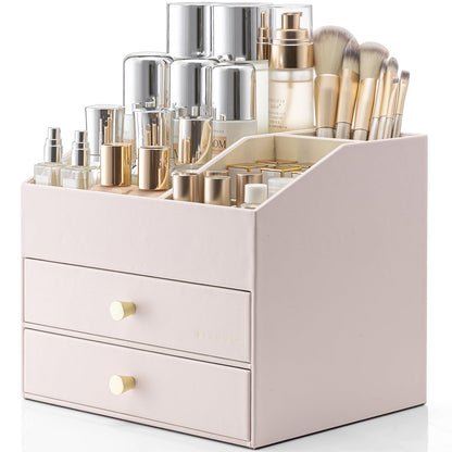 VLANDO 3-Layer Makeup Organizer with 2 Large Drawers for Vanity,Beige