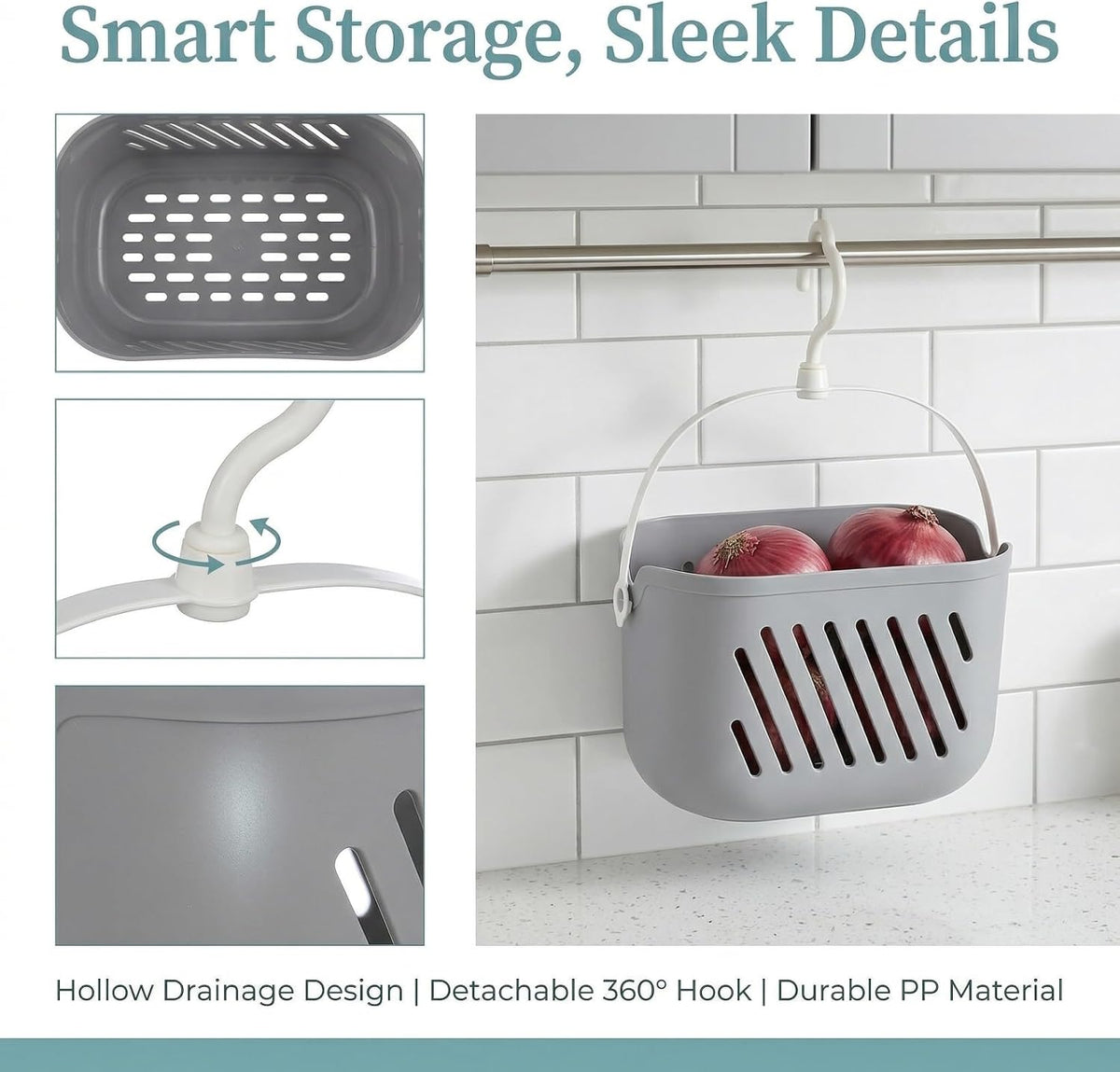 PRETYZOOM Wall Hanging Storage Basket with Hooks, Plastic Hollow Drain Design, Wall Mount Organizer for Bathroom Toiletries, Shampoo, Bath Sponges and Kitchen Pantry Sundries