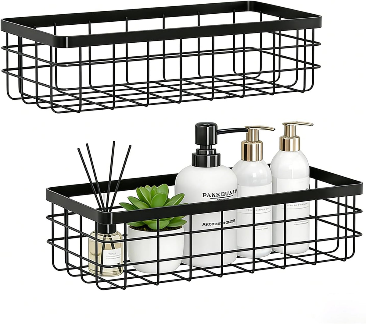 2 PCS Slim Hanging Wire Wall Basket for Bathroom, No Drill, Black