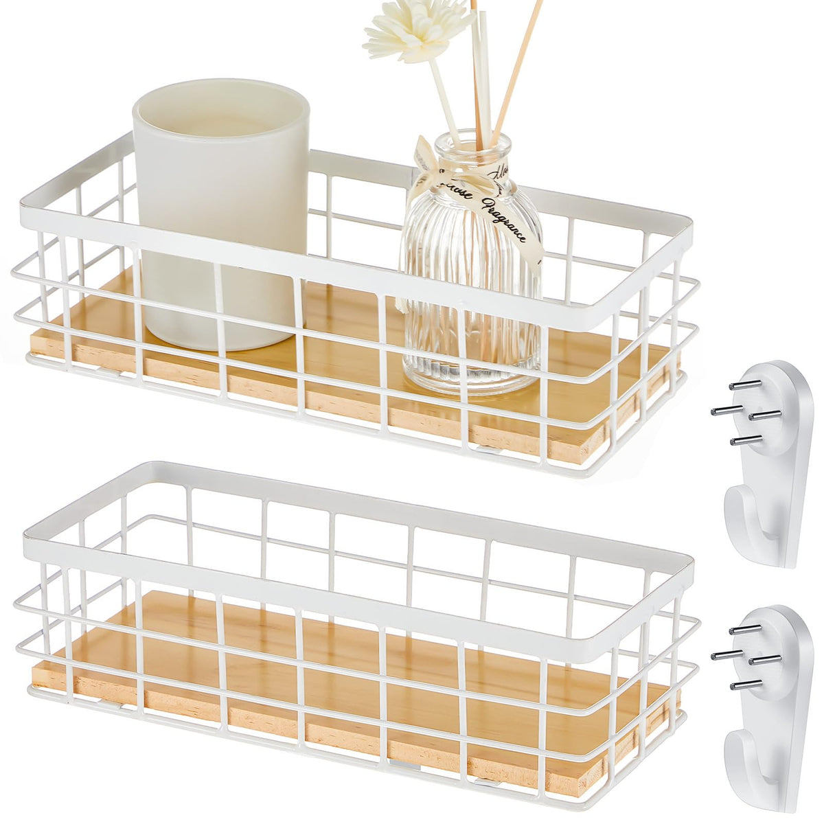 Funrous 2 Pcs Metal Small Wire Basket Wall Hanging Wire Basket Hang Small Bathroom Kitchen Storage Organizer Toilet Paper Mesh Storage Bin Shelf Rack with Base(Black,11.42 x 5.12 x 3.94 Inches)
