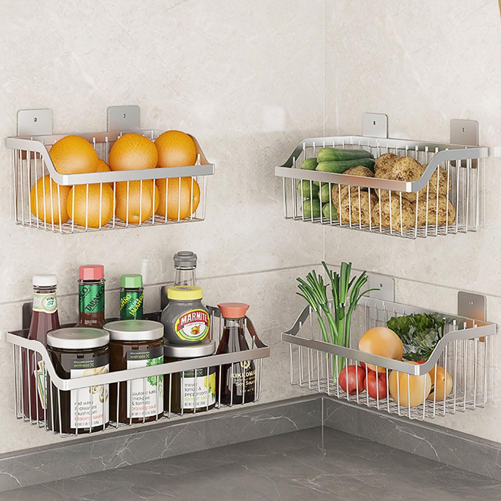 SUS304 Stainless Steel Hanging Storage Baskets Organizer Wall Mount, Metal Wire Storage Bin Rack for Kitchen Bathroom Shower Spice Shelf,L 9.84 Inch