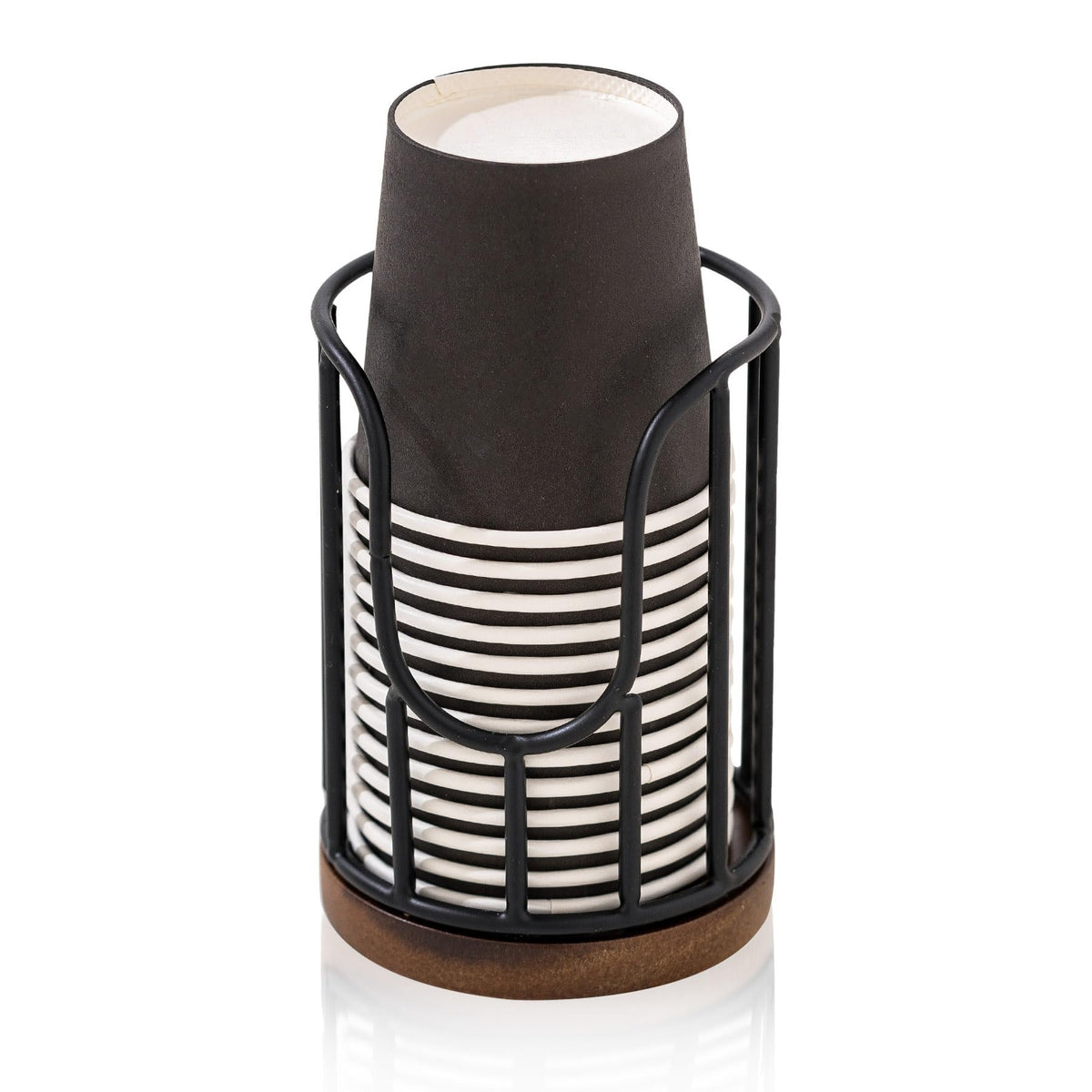 Bathroom Cup Dispenser with Acacia Wood Stand - Essential Bathroom Accessories for Toothbrush Holders & Mouthwash Cup Dispenser on Vanity Countertops Black