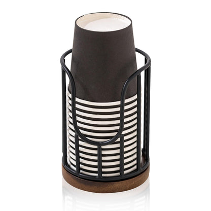 Bathroom Cup Dispenser with Acacia Wood Stand - Essential Bathroom Accessories for Toothbrush Holders & Mouthwash Cup Dispenser on Vanity Countertops Black