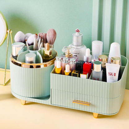 Rotating Makeup Organizer for Vanity with Brush Holder, Cosmetic Makeup Storage Organizer, Large Spinning Makeup Skincare Organizer, Countertop Makeup Perfume Organizer, Lotions Display Case Red