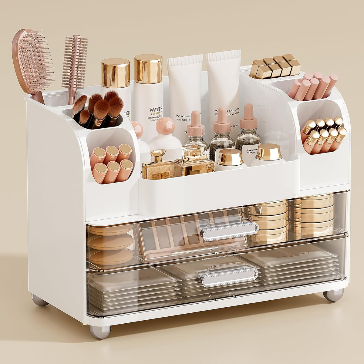 UFORU Makeup Organizer Countertop with 2 Large Drawers for Vanity Bathroom