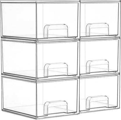 Vtopmart 6 Pack Small Clear Stackable Storage Drawers for Desk, Countertop