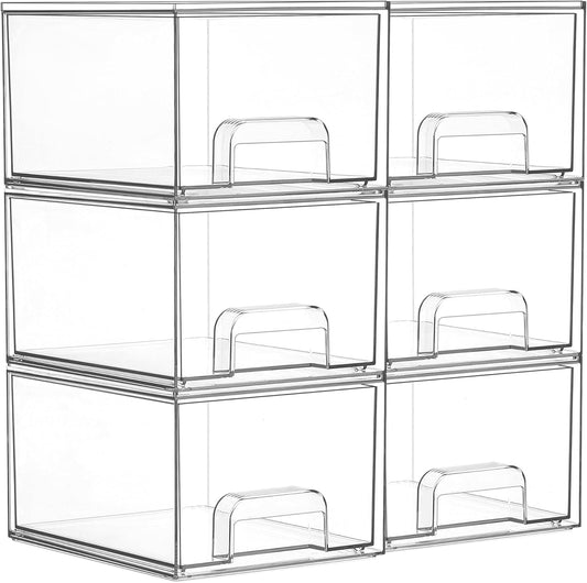Vtopmart 6 Pack Small Clear Stackable Storage Drawers for Desk, Countertop