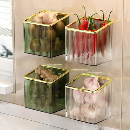 Adhesive Wall Shelves No Drill Hanging Organizer - Plastic Floating Storage Bins for Kitchen,Bathroom,Office - Makeup and Home Goods Mountable Shelf (Green and Gold)