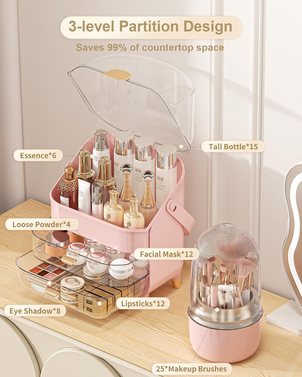 Anylady Makeup Organizer Countertop, Skincare Holder Bathroom Counter Organizer, Storage Box Cosmetic Display Cases, Teen Girl Gifts Make up Organizers for Vanity, Dresser