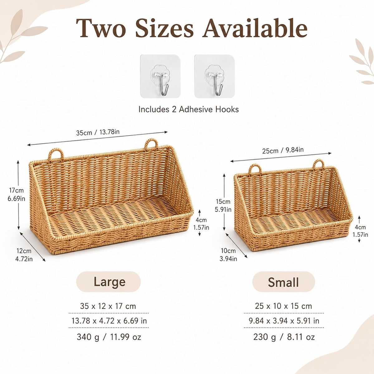 Hanging Storage Basket With Hooks, Woven Wall Basket Organizer for Bathroom, Small
