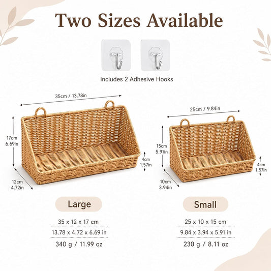 Hanging Storage Basket With Hooks, Woven Wall Basket Organizer for Bathroom, Small