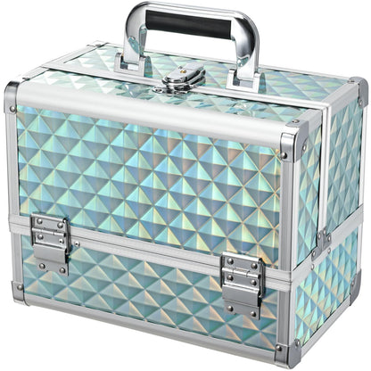 Joligrace 3-Tray Makeup Case with Mirror & Brush Holder, 11.6" Shine Black