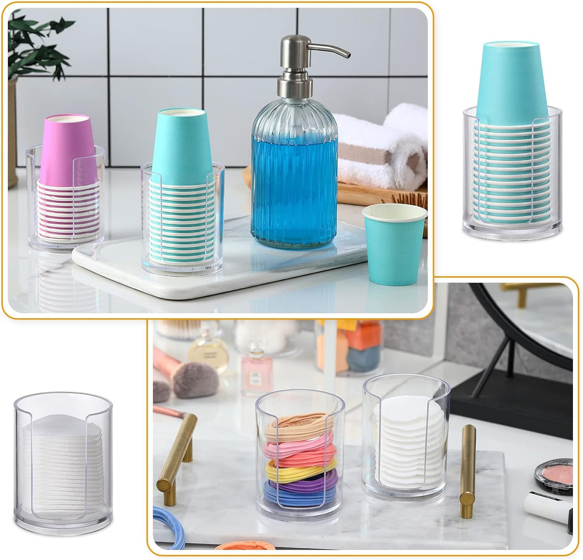 AOZITA Bathroom Cup Dispenser, 2 Pack Mouthwash Cups Holder, Small Disposable Paper Cup Holders For Rinsing Cups On Bathroom Vanity Countertops