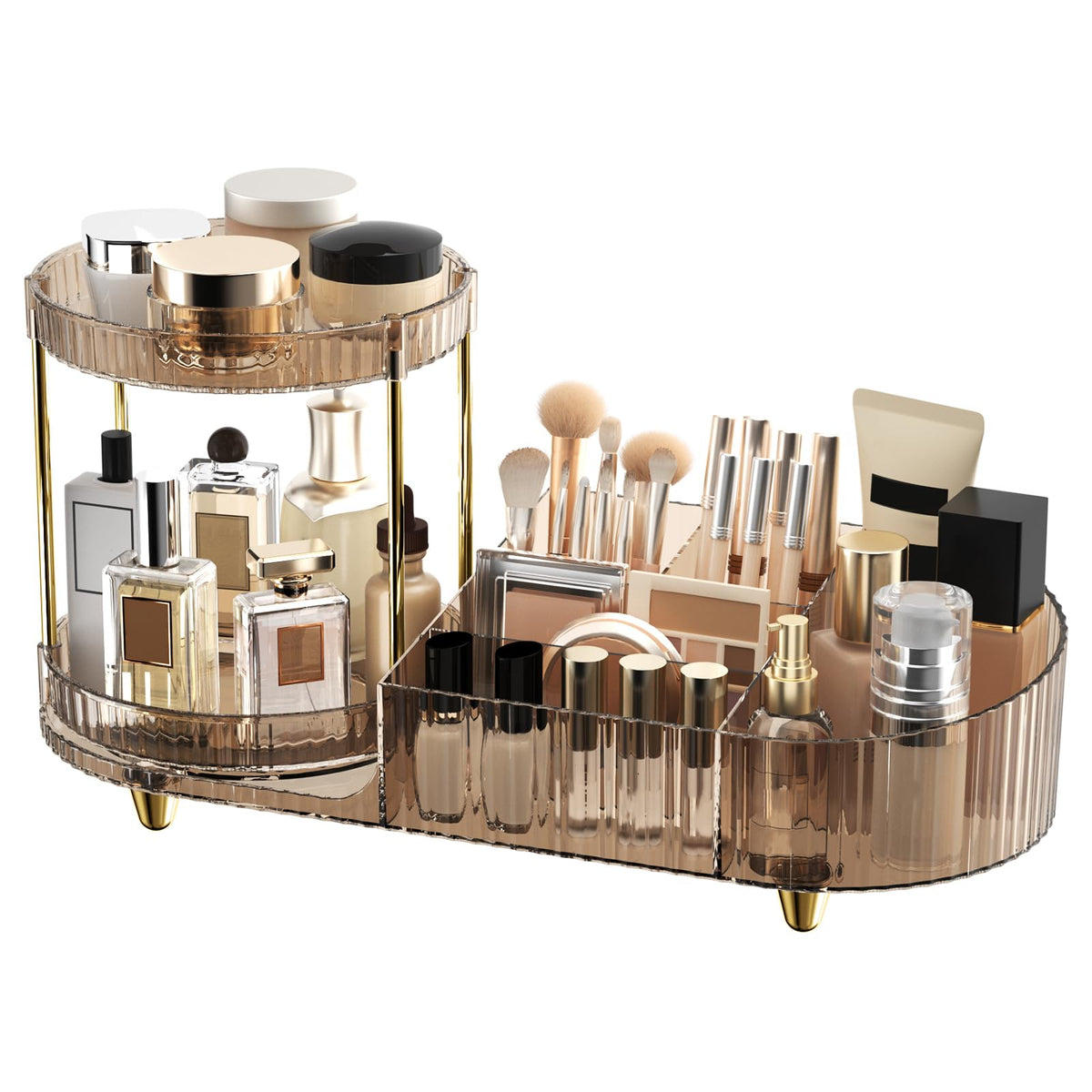 Rotating Makeup Organizer for Vanity, 2 Perfume Trays with 5 Compartments Cosmetic & Skincare Storage, Space-Saving Beauty Organizer, Multi-Purpose Countertop Organizers for Bathroom, Desktop, Pantry