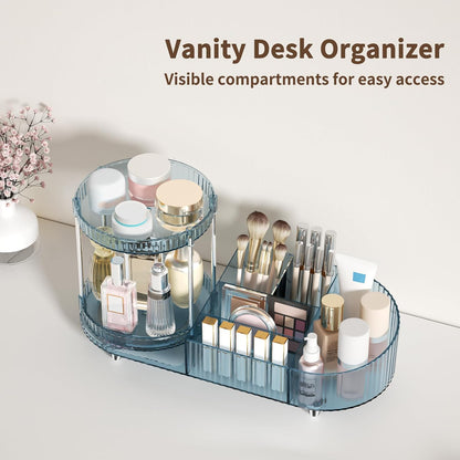 Rotating Makeup Organizer for Vanity, 2 Perfume Trays with 5 Compartments Cosmetic & Skincare Storage, Space-Saving Beauty Organizer, Multi-Purpose Countertop Organizers for Bathroom, Desktop, Pantry