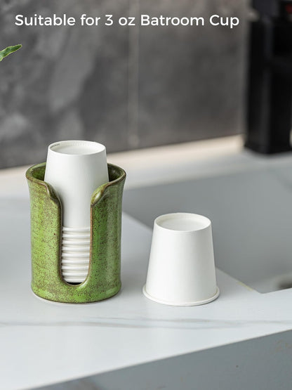 Ceramic Bathroom Cup Dispenser, 3 OZ Bathroom Cup Holder, Green
