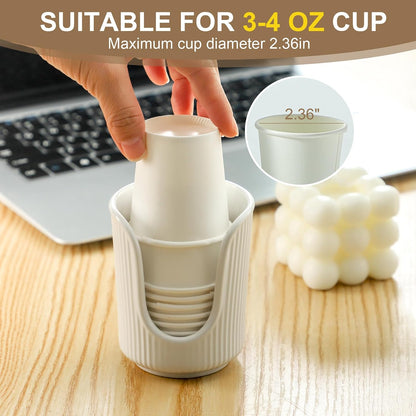 Dobbyby Ceramic Bathroom Cup Dispenser with Stylish Vertical Stripes - Disposable Mouthwash Cup Holder Holds 3-4oz Paper Cups for Rinsing Cups on Bathroom Vanity Countertops (Off White)