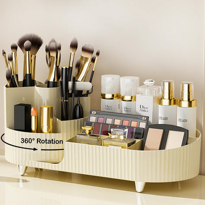 Rotating Makeup Organizer for Vanity with Brush Holder, Cosmetic Makeup Storage Organizer, Large Spinning Makeup Skincare Organizer, Countertop Makeup Perfume Organizer, Lotions Display Case Red