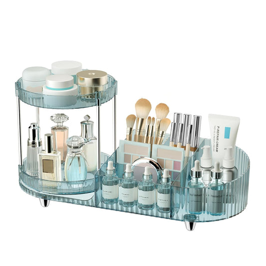 Rotating Makeup Organizer for Vanity, 2 Perfume Trays with 5 Compartments Cosmetic & Skincare Storage, Space-Saving Beauty Organizer, Multi-Purpose Countertop Organizers for Bathroom, Desktop, Pantry