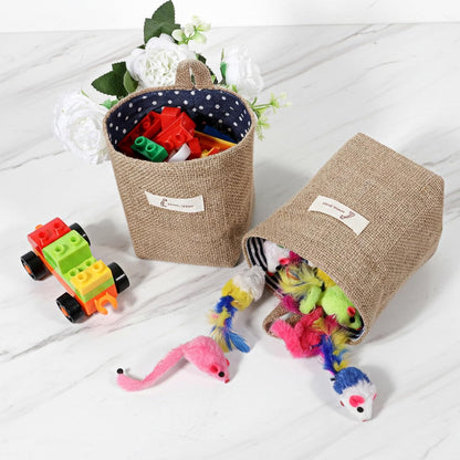 2 Pack Hanging Basket for Door Jute Hanging Wall Storage Baskets, Small Linen Wall Organizer for Keys, Wallets, Plants, Boho Decor with Hooks