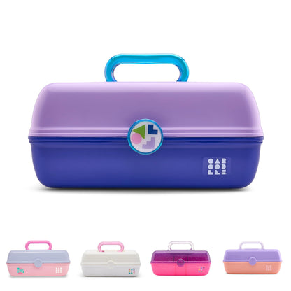 Caboodles On-The-Go Girl Makeup Box, Seafoam on Lavender, Hard Plastic Makeup Organizer Box, Built-In Mirror, Secure Latch for Safe Travel, Spacious Storage for Large Items