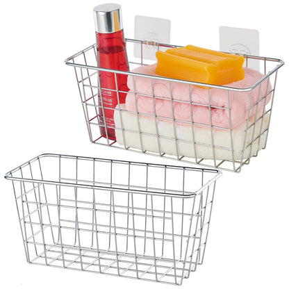 JUNCHU CHERRY 2 Pack Hanging Storage Basket, Bathroom Basket, Household Goods, with Traceless Tape, no Drilling, for Cabinet Storage, Kitchen, Bathroom, Storage Room,Black