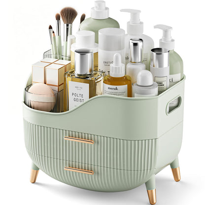 Pajiriona Makeup Organizer with Drawers, Green Skincare Organizer for Vanity, Storage Box with Handle, Large Cosmetic Display Case for Dresser, Bathroom Countertop